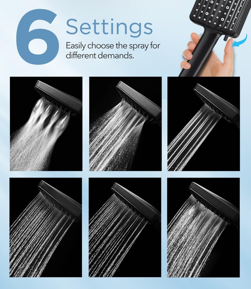 MakeFit Filtered Shower Head Black - 6 Modes High Pressure Handheld Shower Head with Filter Mineral Beads, Detachable Handheld Showerhead Set with Stainless Steel Hose and Shower Arm Bracket - Image 4